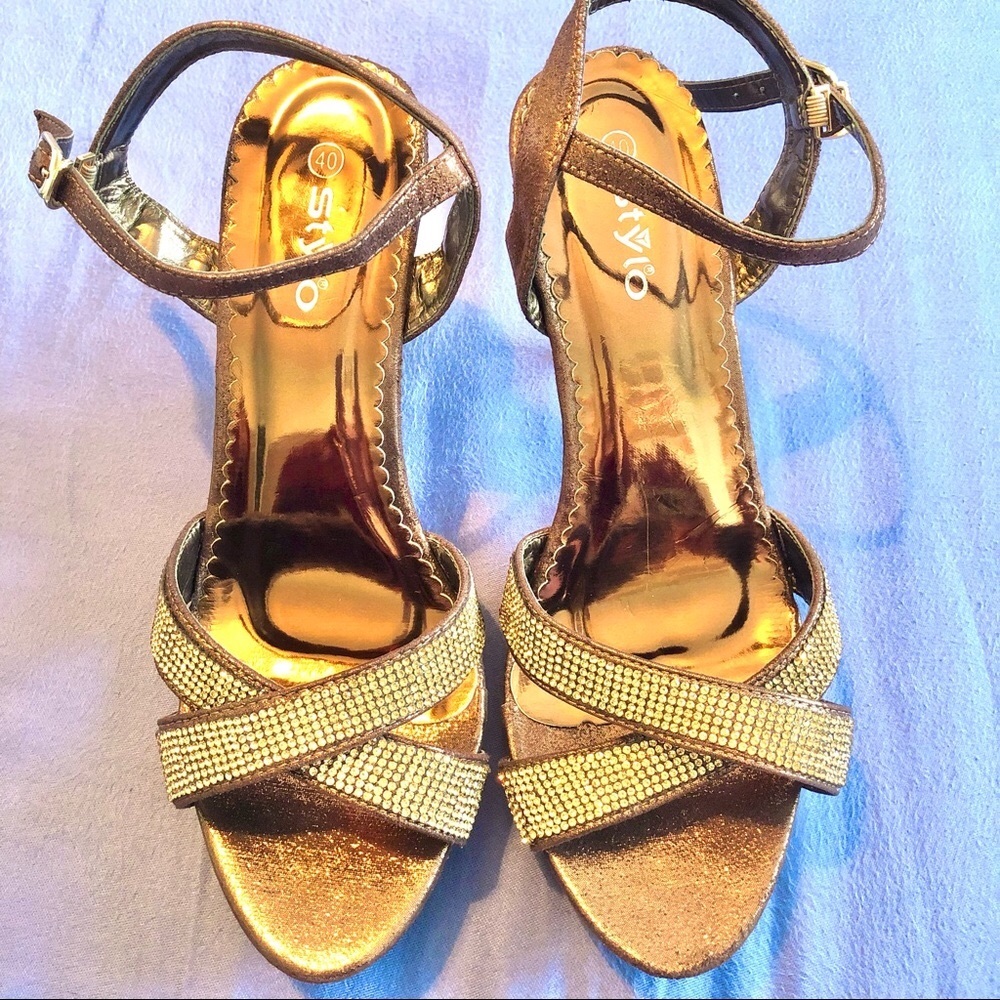 Stylo Chocolate Brown Diamanté Studded Fancy High Heels